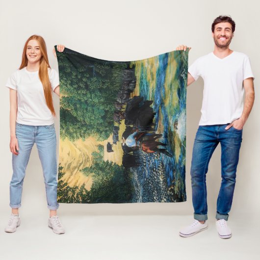 Ranchpferd, Angus-Viehherde in Fluss cartooned Fleecedecke (Beispiel)