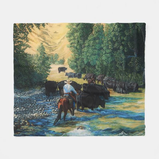 Ranchpferd, Angus-Viehherde in Fluss cartooned Fleecedecke (Vorderseite (Horizontal))