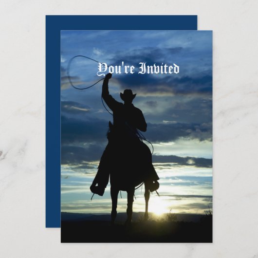 Ranchsonnenuntergang-Pferderuecken Einladung (Vorne/Hinten)