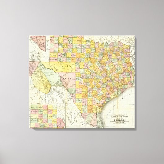 Rand McNally Railroad und Landkreis Map of Texas Leinwanddruck (Vorderseite)