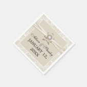 Rand mit beige Band und Blume Hochzeit Serviette (Ecke)