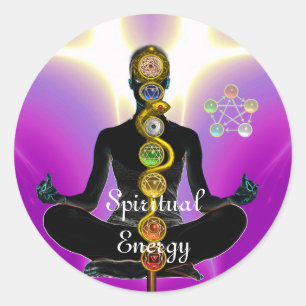 RAND VON ASCLEPIUS 7 CHAKRAS, YOGA LOTUS POSE Rosa Runder Aufkleber