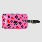 Random Cartoon Dog Paw Prints and Red Hearts Gepäckanhänger (Vorderseite (Horizontal))