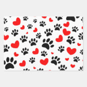 Random Cartoon Dog Paw Prints and Red Hearts Geschenkpapier Set (Vorderseite)