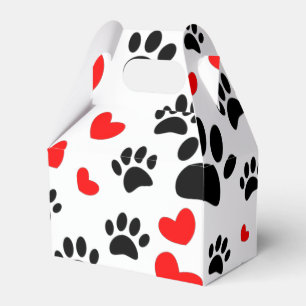 Random Cartoon Dog Paw Prints and Red Hearts Geschenkschachtel