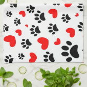 Random Cartoon Dog Paw Prints and Red Hearts Geschirrtuch (Gefaltet)