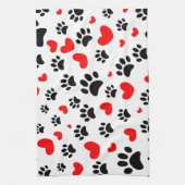 Random Cartoon Dog Paw Prints and Red Hearts Geschirrtuch (Vertikal)