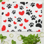 Random Cartoon Dog Paw Prints and Red Hearts Geschirrtuch (Gefaltet)