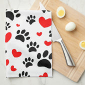 Random Cartoon Dog Paw Prints and Red Hearts Geschirrtuch (Viertel Falte)