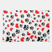 Random Cartoon Dog Paw Prints and Red Hearts Geschirrtuch (Horizontal)