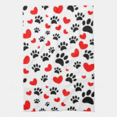 Random Cartoon Dog Paw Prints and Red Hearts Geschirrtuch (Vertikal)