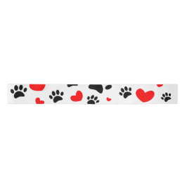 Random Cartoon Dog Paw Prints and Red Hearts Satinband