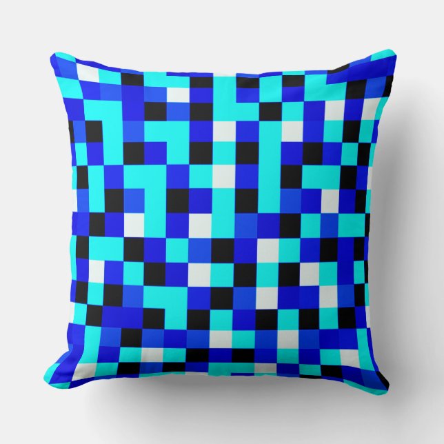 Random Checkered Pixel Art - Blau & Weiß Kissen (Vorderseite)