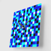 Random Checkered Pixel Art - Blau & Weiß Quadratische Wanduhr (Winkel)