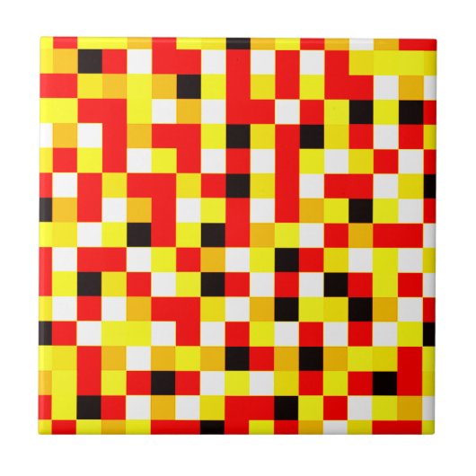Random Checkered Pixel Art - Rot & Gelb Fliese (Vorderseite)