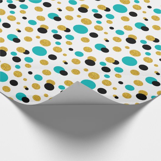 Random Circles Muster Schwarz Blau & Gold Glitzer Geschenkpapier (Ecke)