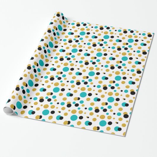 Random Circles Muster Schwarz Blau & Gold Glitzer Geschenkpapier (Ungerollt)