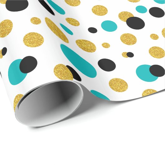 Random Circles Muster Schwarz Blau & Gold Glitzer Geschenkpapier (Rolleneckpunkt)