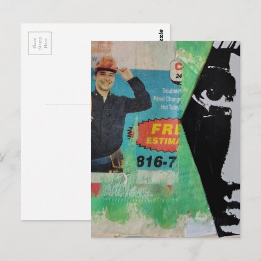 Random Collage Working Man and a Face Postkarte (Vorne/Hinten)