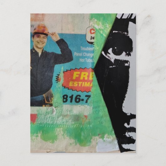 Random Collage Working Man and a Face Postkarte (Vorderseite)