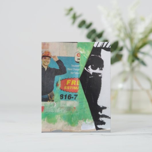 Random Collage Working Man and a Face Postkarte (Stehend Vorderseite)