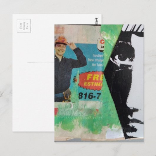 Random Collage Working Man and a Face Postkarte (Vorne/Hinten)