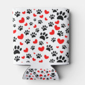 Random Dog Paw Prints And Red Hearts Dosenkühler (Rückseite)