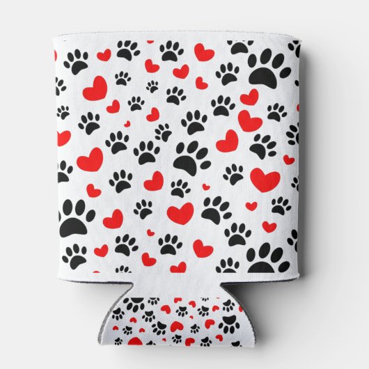 Random Dog Paw Prints And Red Hearts Dosenkühler (Rückseite)