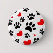 Random Dog Paw Prints und Rote Herzen Button (Vorderseite)