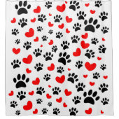 Random Dog Paw Prints und Rote Herzen Duschvorhang (Vorderseite)