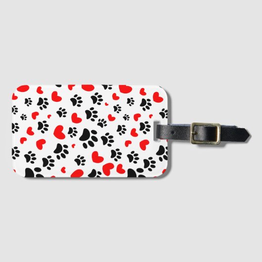 Random Dog Paw Prints und Rote Herzen Gepäckanhänger (Vorderseite (Horizontal))