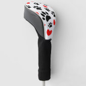 Random Dog Paw Prints und Rote Herzen Golf Headcover (angewinkelt)