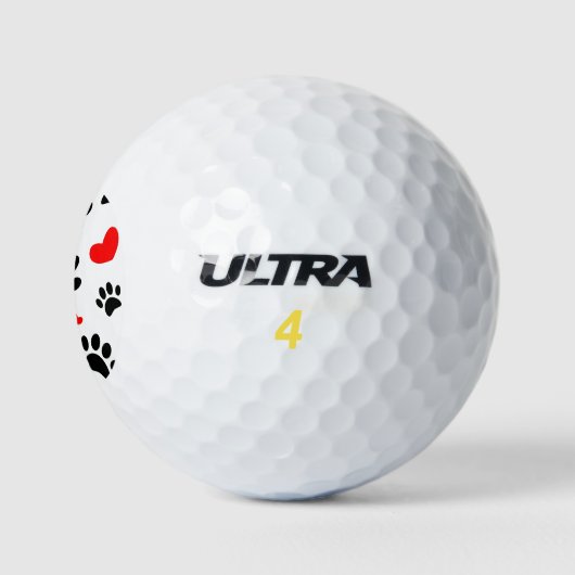 Random Dog Paw Prints und Rote Herzen Golfball (Logo)