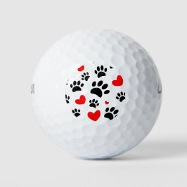 Random Dog Paw Prints und Rote Herzen Golfball