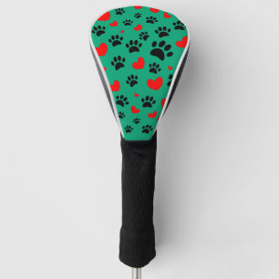 Random Dog Paw Prints und Rote Herzen grün Golf Headcover