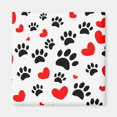 Random Dog Paw Prints und Rote Herzen Magnet (Vorne)