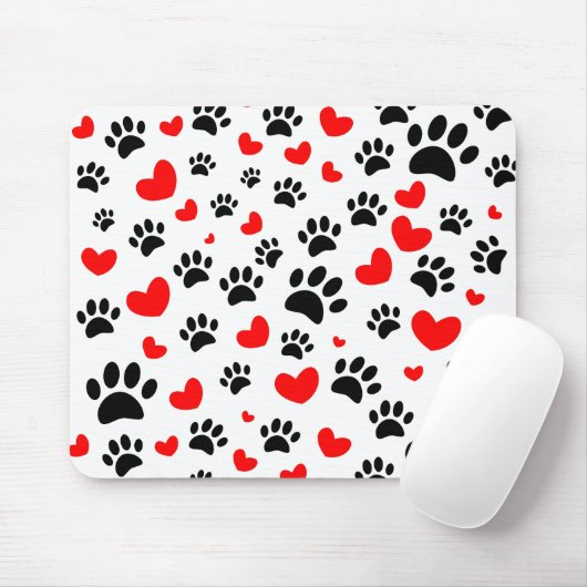 Random Dog Paw Prints und Rote Herzen Mousepad (Mit Mouse)