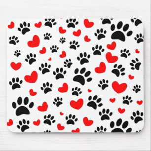 Random Dog Paw Prints und Rote Herzen Mousepad