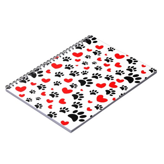 Random Dog Paw Prints und Rote Herzen Notizblock (Linke Seite)