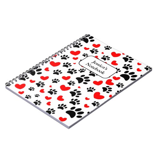Random Dog Paw Prints und Rote Herzen Notizblock (Linke Seite)