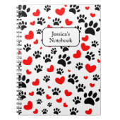 Random Dog Paw Prints und Rote Herzen Notizblock (Vorderseite)