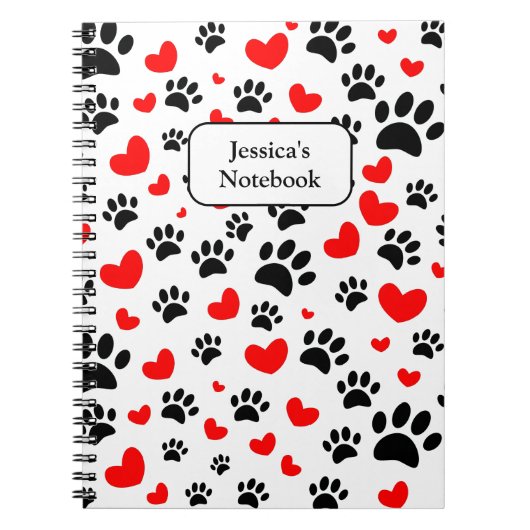 Random Dog Paw Prints und Rote Herzen Notizblock (Vorderseite)
