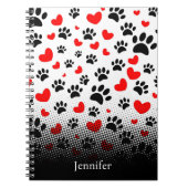Random Dog Paw Prints und Rote Herzen Notizblock (Vorderseite)