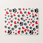 Random Dog Paw Prints und Rote Herzen Puzzle (Horizontal)