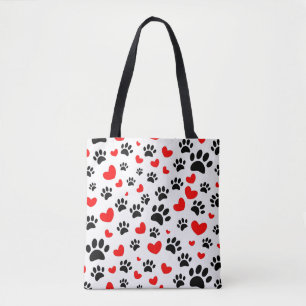 Random Dog Paw Prints und Rote Herzen Tasche