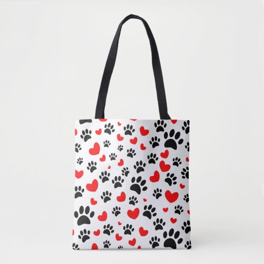 Random Dog Paw Prints und Rote Herzen Tasche (Vorderseite)