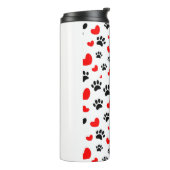 Random Dog Paw Prints und Rote Herzen Thermosbecher (Nach links gedreht)