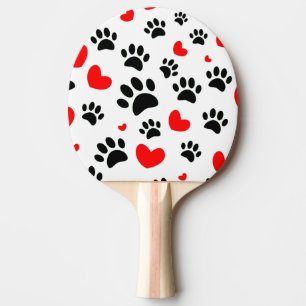 Random Dog Paw Prints und Rote Herzen Tischtennis Schläger