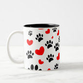 Random Dog Paw Prints und Rote Herzen Zweifarbige Tasse (Links)