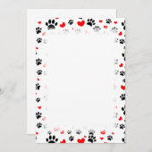 Random Dog Paw Prints und Rote Herzgrenzen Ankündigung (Vorne/Hinten)